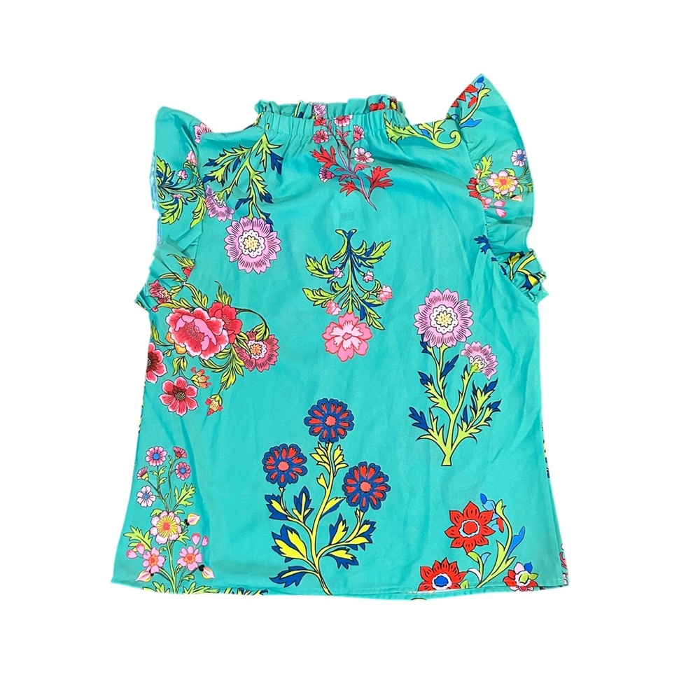NWT‎ Boutique Floral Womens Med Ruffle Cap Sleeve Green